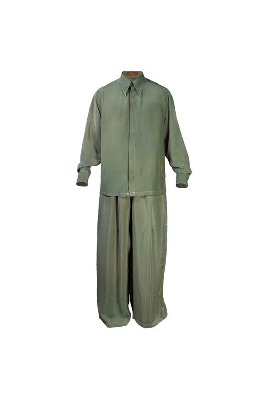 Silk Charmeuse Set in Olive Sage