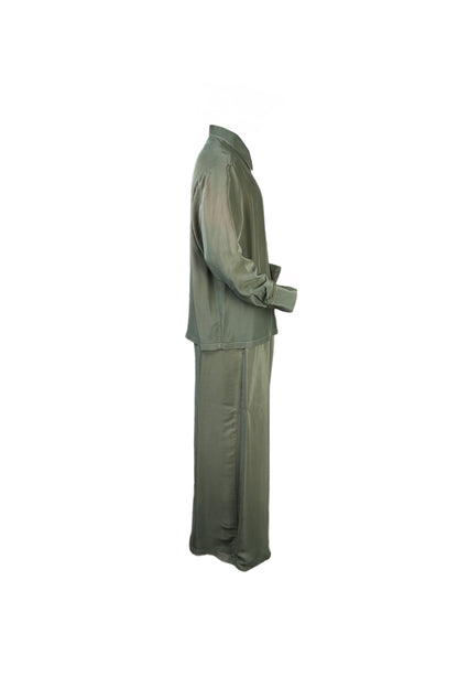 Silk Charmeuse Set in Olive Sage