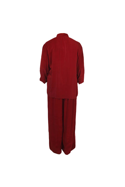 Upcycled Silk Set in Deep Crimson Red