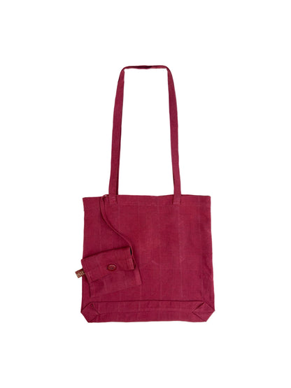 Red Plaid Jacquard Reusable Silk Tote
