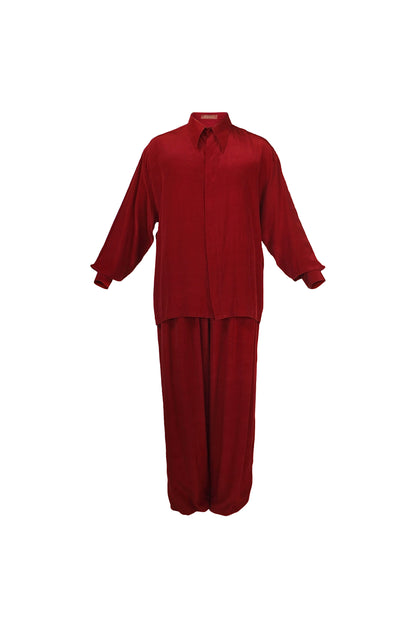 Upcycled Silk Set in Deep Crimson Red