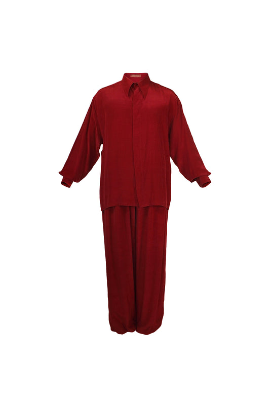 Upcycled Silk Set in Deep Crimson Red